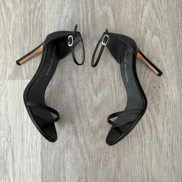 Stuart Weitzman 7 Black Leather Nudist” Heels Shoes - Picture 4 of 5